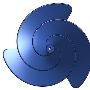 Puede incluir: Un diseño abstracto estilizado en tonos azules. La imagen presenta una espiral de tres partes, con cada sección curvándose hacia afuera desde un punto central. El diseño tiene un acabado suave y degradado, creando una sensación de profundidad y dimensión.