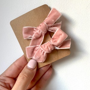 Pink Velvet Pigtail Hand-tied Hair Bows, baby girl hair bows gift