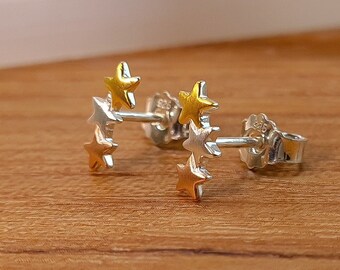 Pendientes estrella plata 925 - pendientes plata - pendientes estrella - oro plata cobre tricolor - tres estrellas como pendientes - sin níquel