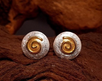 Pendientes de caracol en plata de ley 925 sin níquel - pendientes de espiral con baño de oro - pendientes de espiral de plata - pendientes de caracol mate