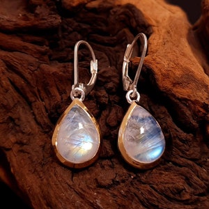 Rainbow moonstone earrings - moonstone earrings silver - blue moonstone earrings - moonstone drop cabochon - natural moonstone