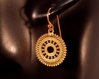 Ohrhänger aus Silber - 24 Karat hart vergoldet - Silber Ohrhänger - Blumen Ohrringe - orientalische Ohrhänger - runde Ohrringe - filigran