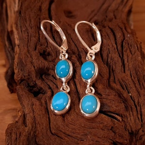 Natural turquoise earrings made of sterling silver 925 nickel-free - Arizona turquoise - gemstone earrings set - cabochon - leverback closure