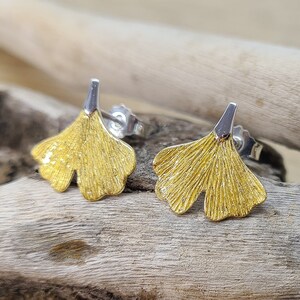 Ginkgo leaf stud earrings silver 925 nickel-free - Ginkgo leaf earrings gold-plated - small Ginkgo stud earrings polished matted - Sterling silver