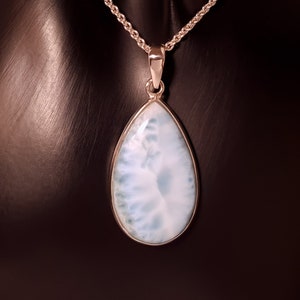 Natural Larimar pendant - pendant made of silver - chain pendant with Larimar - polished - drops - silver chain - pendant with chain - set