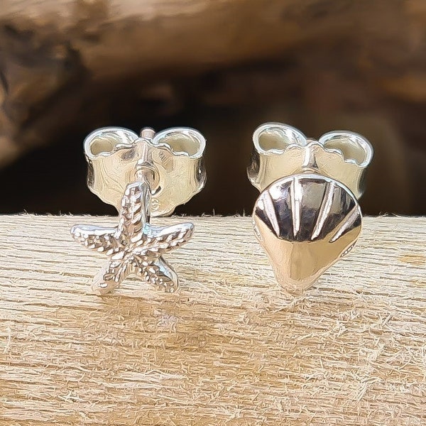 Starfish stud earrings silver 925 - shell stud earrings polished - maritime earrings made of sterling silver, nickel-free - mini silver stud earrings - sea