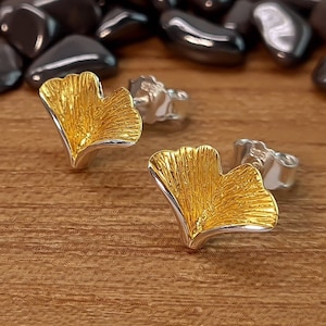 Ginkgo leaf stud earrings - gold-plated silver stud earrings - Ginkgo stud earrings - Ginkgo leaf - Ginkgo - Stud earrings nickel-free - Sterling silver - 925