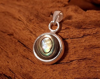 Natur Perlmutt Anhänger - Anhänger aus Silber - Kettenanhänger mit Abalone - Halskette mit Anhänger - schlichter Anhänger - rund - Cabochon