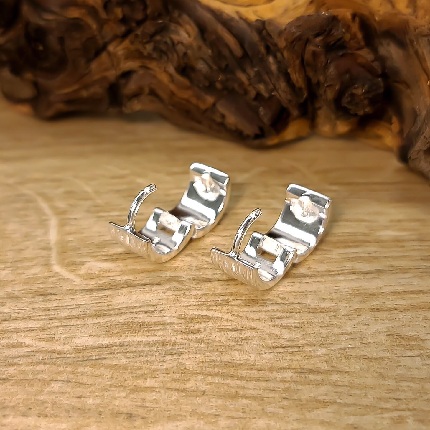 Creole 15x4mm Klappscharnier Glänzend Silber 925 CZ