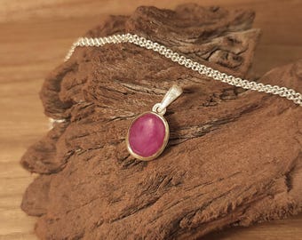 Natural Ruby Pendant - 925 Sterling Silver Jewelry - Ruby Bezel Setting - Hand Cut Cabochon - 24k Gold Plating - Anchor Chain 45