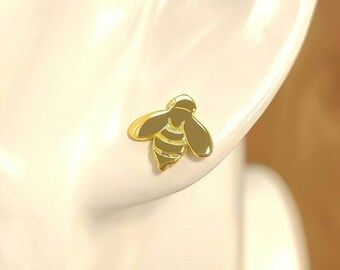 Bee stud earrings, silver-plated - Bee earrings, nickel-free - Bee stud earrings, polished - Children's stud earrings - Animal stud earrings - Gift