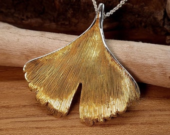 Ginkgo leaf pendant - pendant - necklace pendant - ginkgo leaf - ginkgo - ginkgo leaf chain - necklace - gold-plated - sterling silver - 925