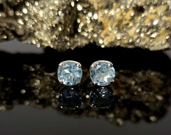 Stud earrings faceted topaz 7 mm - Natural gemstone earrings silver - 925 sterling silver stud earrings topaz - Topaz stud earrings set