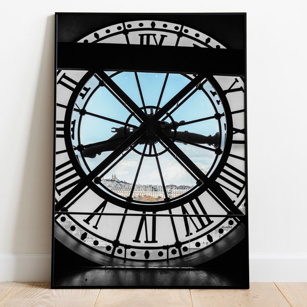 Paris window photo print,Clock at the musee D'Orsay,Paris black and white art,Printable art,French architecture poster,digital download