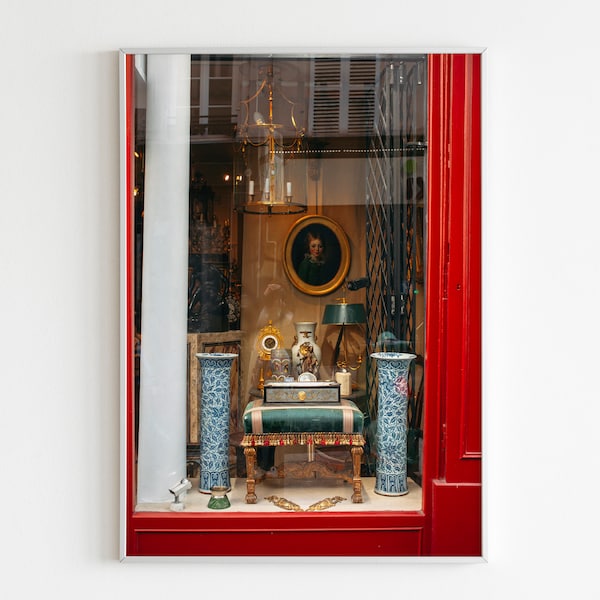 Paris red storefront photo print, Paris city wall art, Printable shop front, France antique store photography poster,digital download