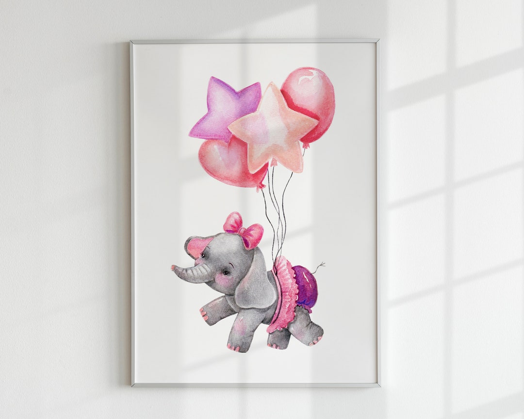 Baby Elephant Print, Nursery Wall Decor, Girl Nursery Wall Art
