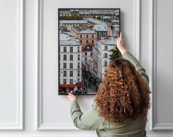 Paris Montmartre street view – Parisian rooftop photography print, French architecture scene, Digital download wall art,vintage Paris print