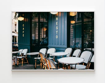 Paris cafe photo print,french sidewalk bistro wall art,cozy Europe travel poster,digital download for kitchen or gallery wall