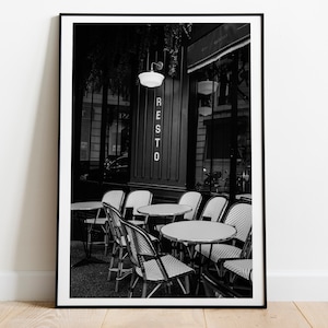 Paris black and white art, Paris cafe print, French cafe wall art, Home decor, Cafe decor, Travel wall art,French photography,digital poster