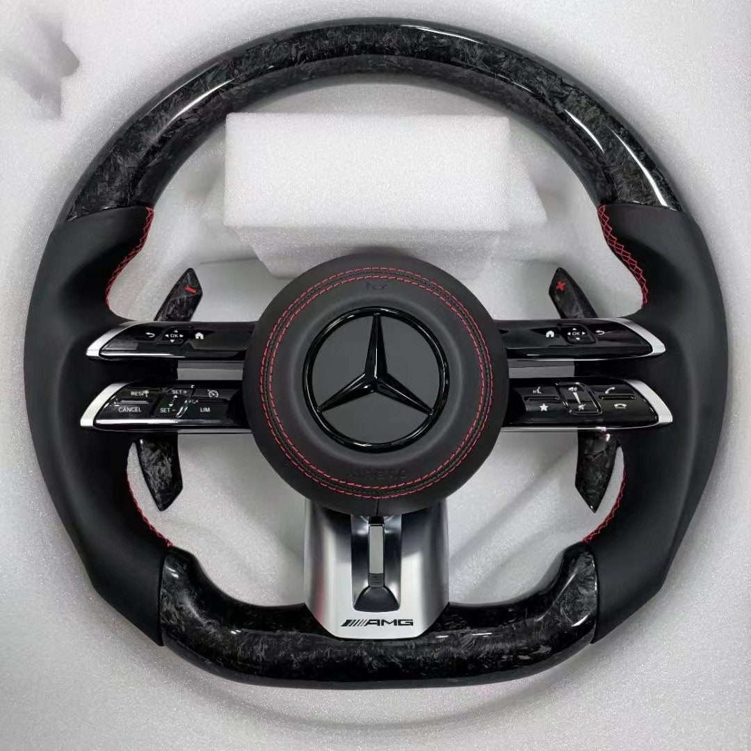 Mercedes Benz Black Logo Red Stitching AMG Steering Wheel. forged