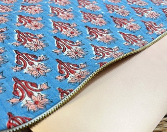 Quilted Cotton Laptop Slim Blue Red Peach Floral Sleeve Cover Bag Eco friendly Handmade Artist Boho | College Student Graduation Gift
