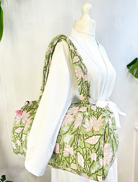 Sac Fourre-tout Femme Imprimé Floral Pêche Indien En Coton - Fait Main