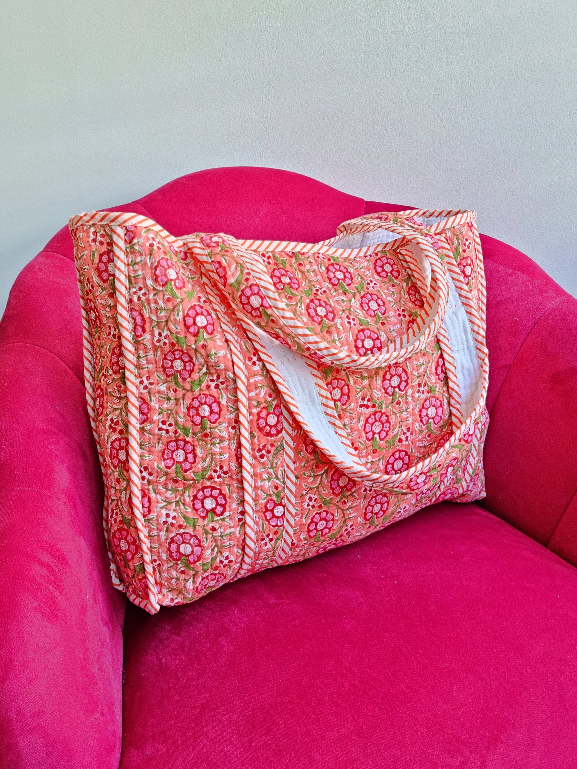 Peach - Handcrafted Quilted Cotton Hand Bag 14
