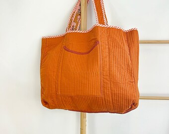 Quilted Cotton Handprint Reversible Large Mustard Orange