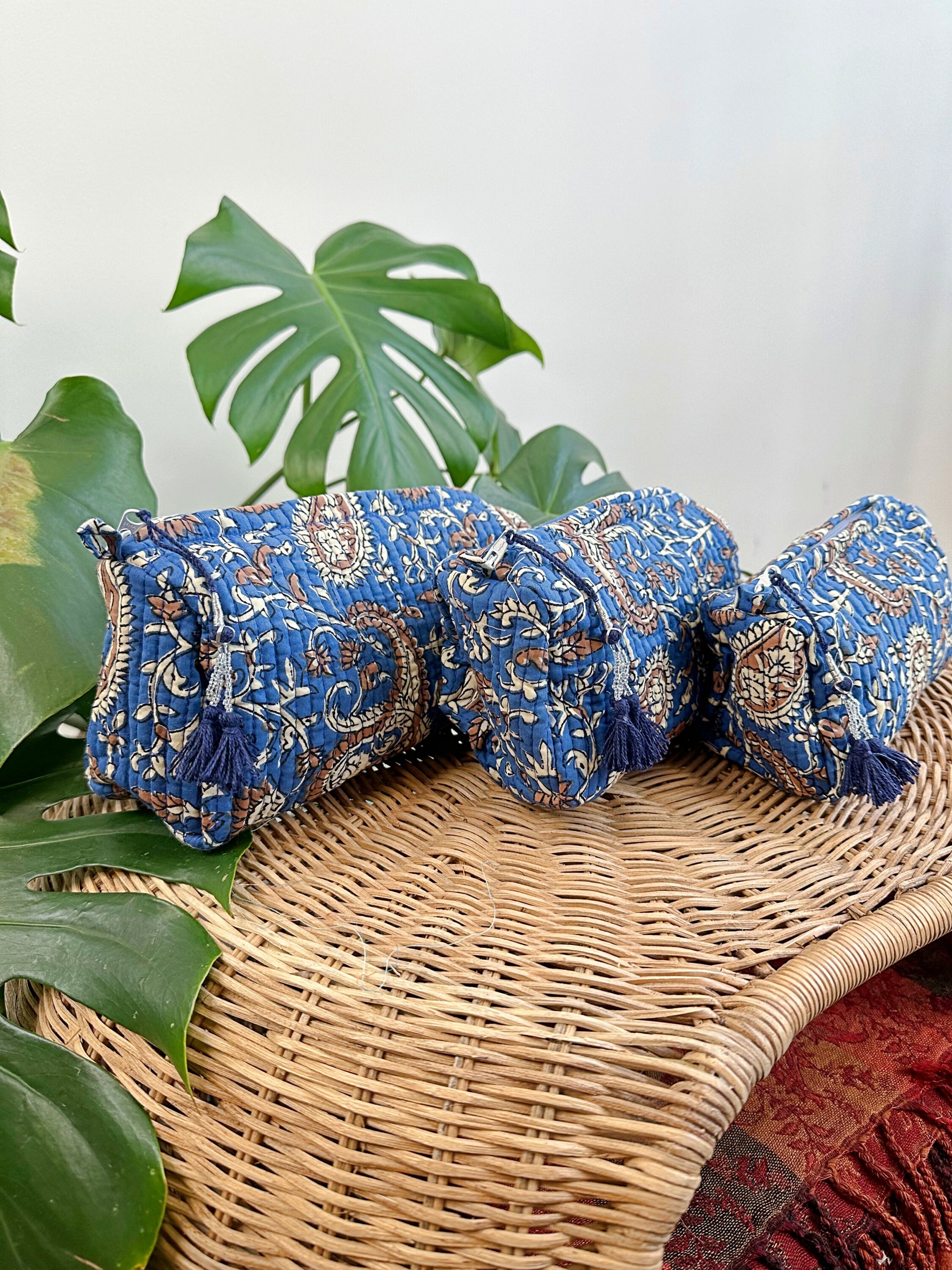 Blue - Handmade Quilted Cotton Utility Pouch 09