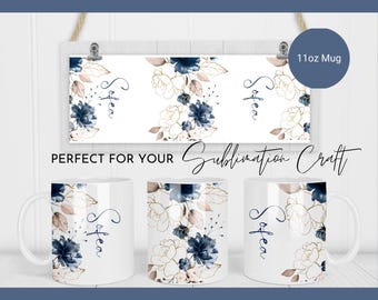 Floral Mug Sublimation Template | 11oz Mug Wrap | Digital Download Template | Floral Design PNG | Sublimation Printing PNG Mug Template