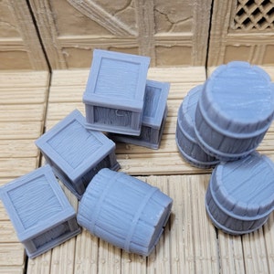 Crates and Barrels 4 of each, DnD Props, Dungeons and Dragons zdjęcie 4
