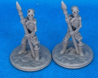 Skeleton w/Spear, 2 minis –28mm Resin - RPG Miniatures, Dungeons and Dragons