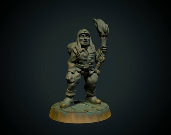 Hireling with torch, 28mm Dungeons and Dragons or your favorite RPG, BriteMinis