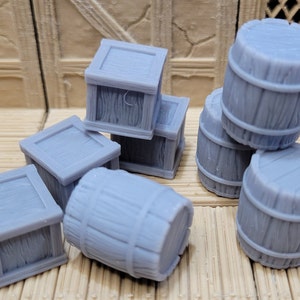 Crates and Barrels 4 of each, DnD Props, Dungeons and Dragons zdjęcie 1