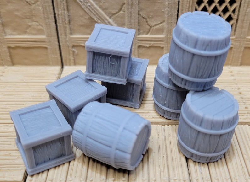 Crates and Barrels 4 of each, DnD Props, Dungeons and Dragons zdjęcie 1