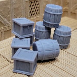 Crates and Barrels 4 of each, DnD Props, Dungeons and Dragons zdjęcie 3