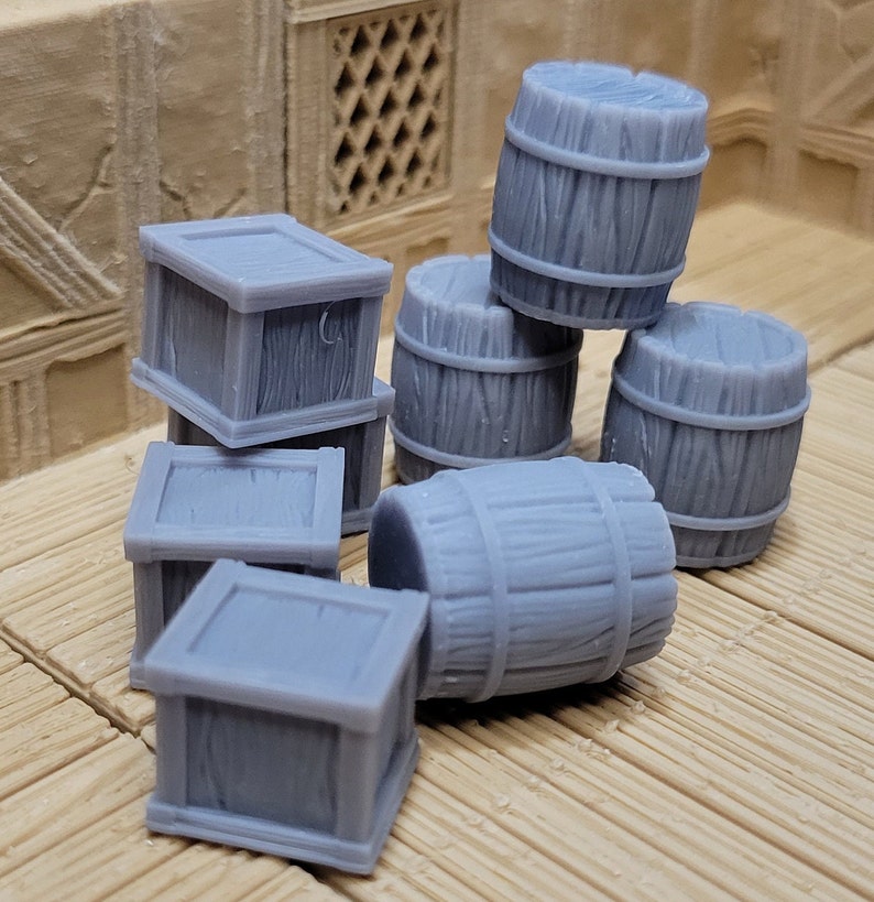 Crates and Barrels 4 of each, DnD Props, Dungeons and Dragons zdjęcie 3