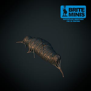 May include: A 3D-printed miniature of a stylized, abstract form. The object is primarily dark blue with bronze-colored wire-like details. The image includes the text "BRITE MINIS" and "SUPPORTLESS MINIATURES FOR 3D PRINTING".