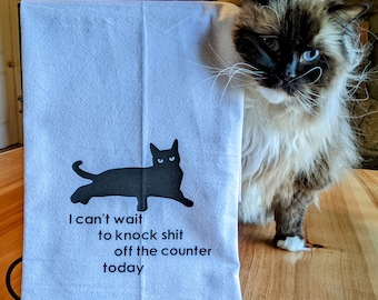 Funny kitchen towel, hostess gift, tea towel, My cat and I talk sh*t about you, cat decor, house warming present, gift for cat lover