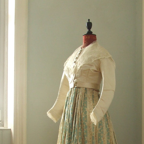 Beautiful antique early victorian wedding jacket, silk satin, 1840's.