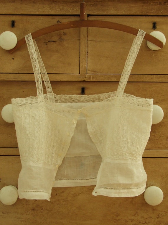 Antique edwardian fine linen and lace camisole, 1… - image 3