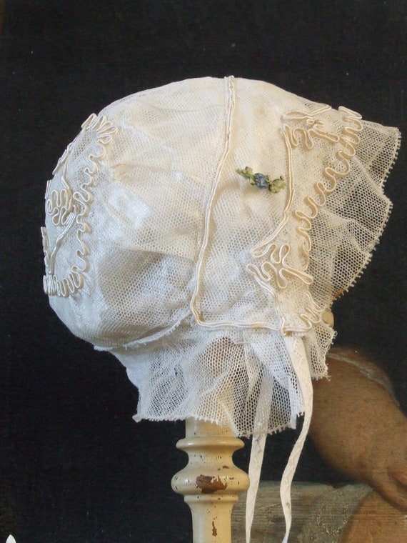 Edwardian child's lace silk lined bonnet, Victori… - image 3