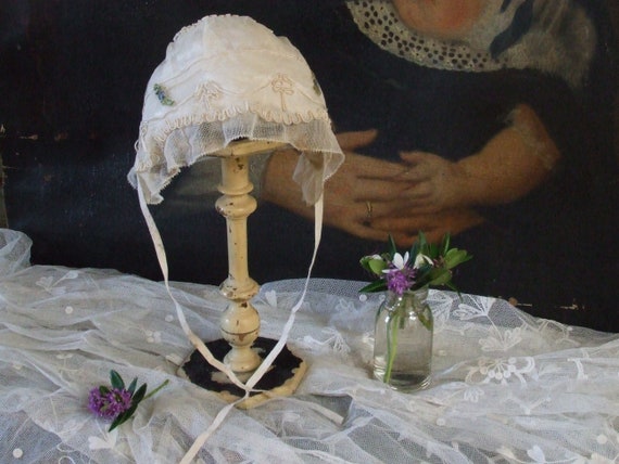 Edwardian child's lace silk lined bonnet, Victori… - image 6