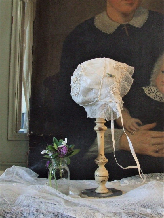 Edwardian child's lace silk lined bonnet, Victori… - image 2