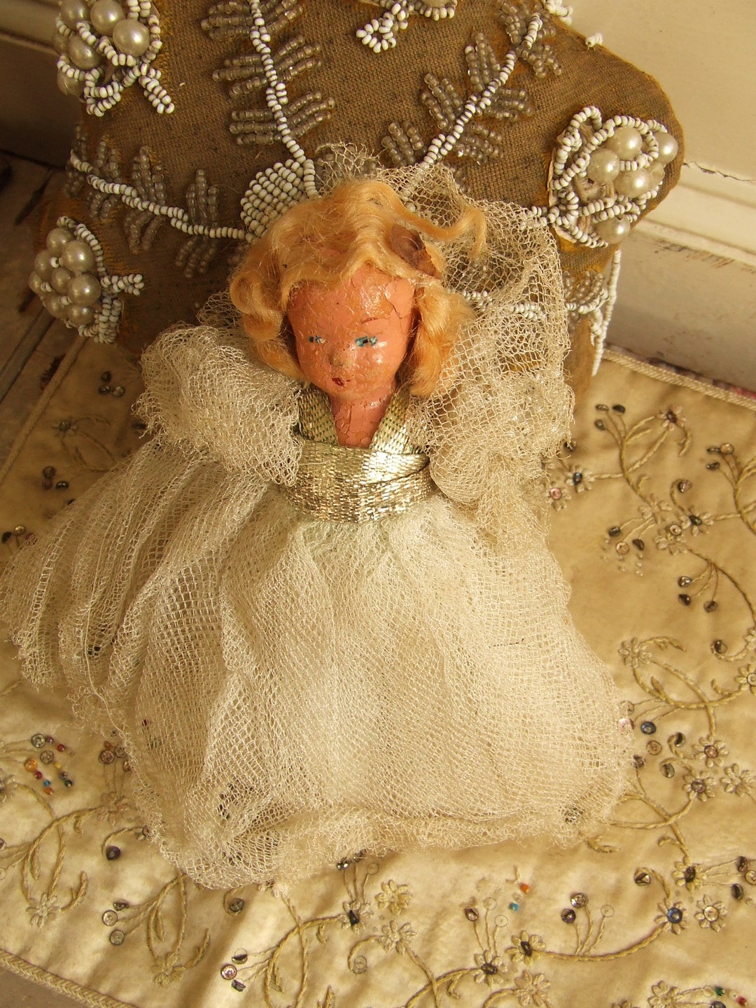 Antique 1930's Angel With Tule and Tinsel Clothes. Etsy