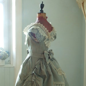 Antique silk and lace evening gown, ball gown, 3 piece bustle dress, 1860/70's.