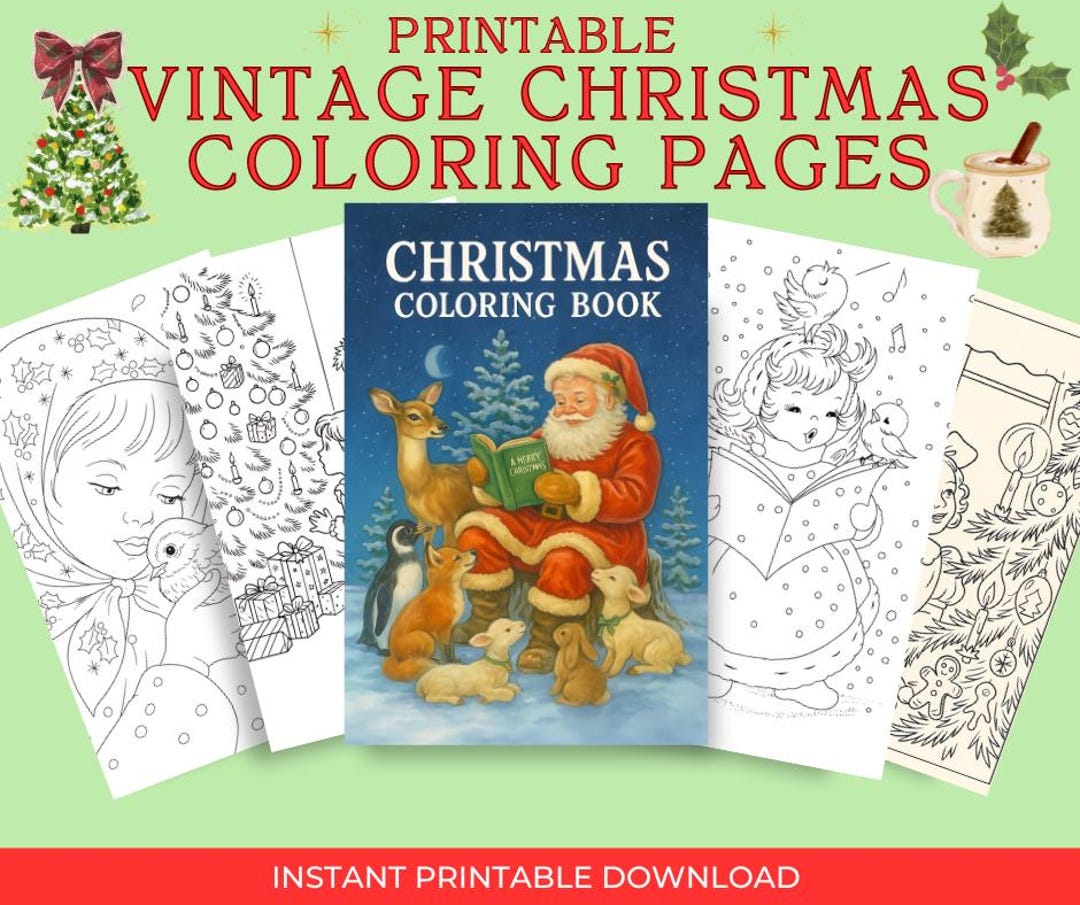 Vintage Winter Coloring Book Printable A4 PDF Adults | Holiday Scenes ...
