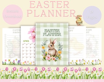 Vintage Watercolor Easter Planner | Undated Digital Planner | 18 Pages of Cute Animals and Spring Themes | Easter Organizer & Printable