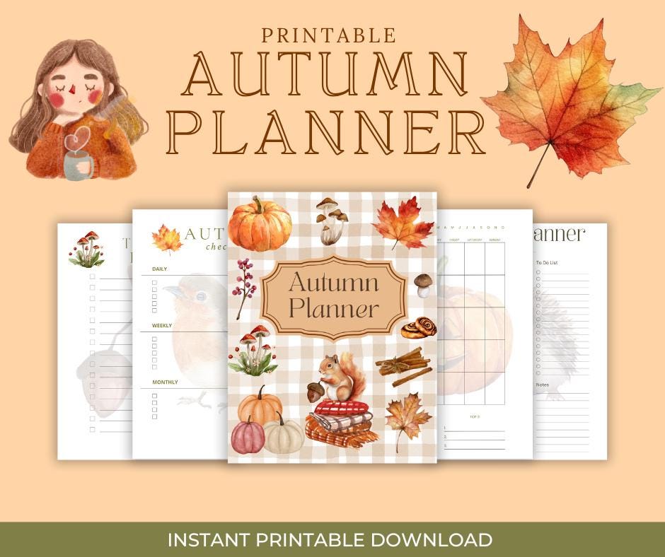 Printable Autumn Planner: Cottagecore Journal, Fall Bucket List (PDF)