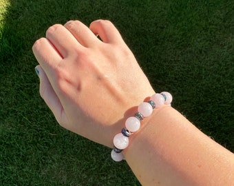 Rose quartz with sparkles 12mm Round bracelets